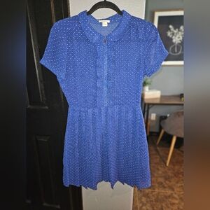 Forever 21 blue polka dot dress size small short sleev button down
